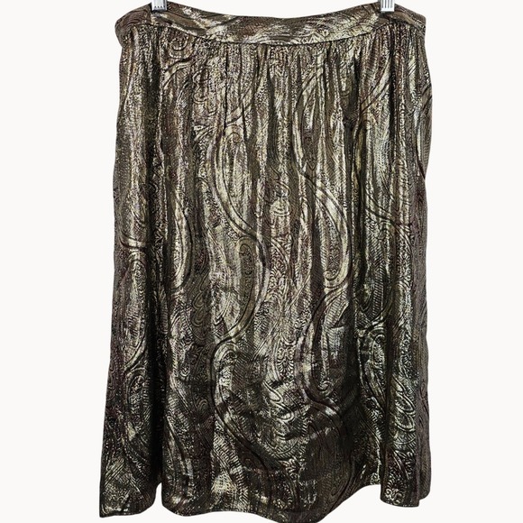 J. Crew Factory Dresses & Skirts - J.Crew Collection Gold Metallic Silk Paisley Skirt 8 Shimmer Cocktail Elegant